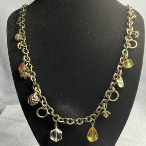 Mythologie Signed Antique Bronze Crystal & Charm Necklace